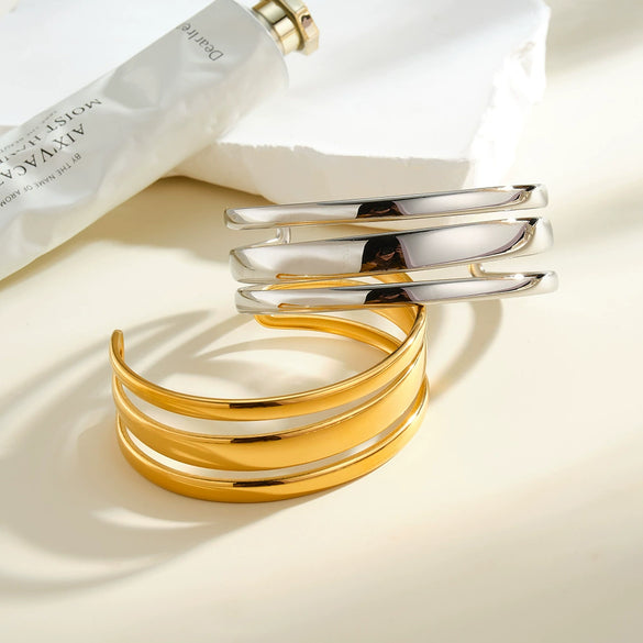 Geometric Stainless Steel Bracelet With 18K Gold Vacuum Plating Simple Non Fading Accessory