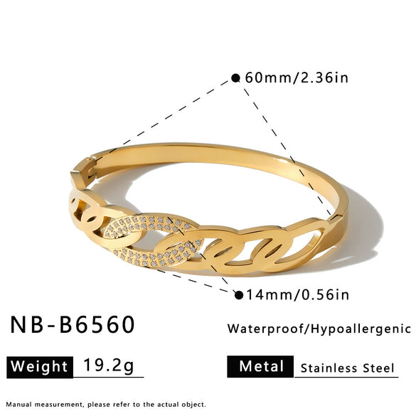 Geometric Stainless Steel Bracelet With Rhinestones Vacuum Plated Retro Style Jewelry For Women