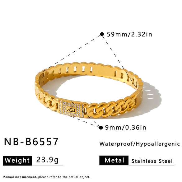 Geometric Stainless Steel Bracelet With Rhinestones Vacuum Plated Retro Style Jewelry For Women