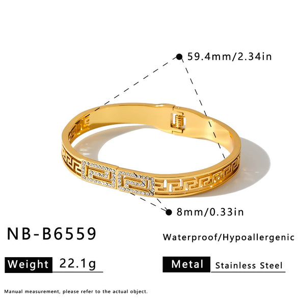 Geometric Stainless Steel Bracelet With Rhinestones Vacuum Plated Retro Style Jewelry For Women
