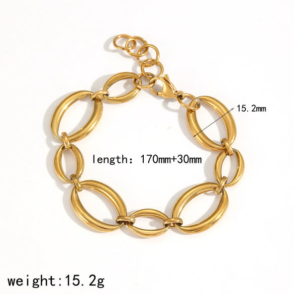Geometric Stainless Steel Bracelet With Splicing Large And Small Round Shapes 18K Goldplated