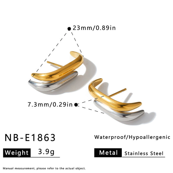 Geometric Stainless Steel Earrings For Women With Gold Electroplated Finish Simple Fashion Jewelry