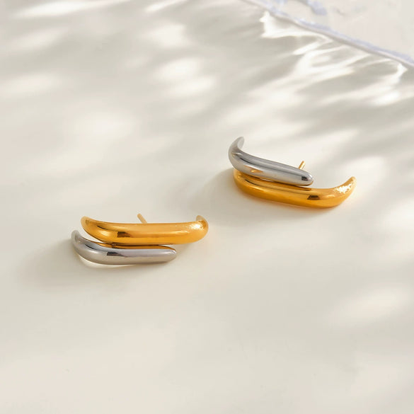 Geometric Stainless Steel Earrings For Women With Gold Electroplated Finish Simple Fashion Jewelry