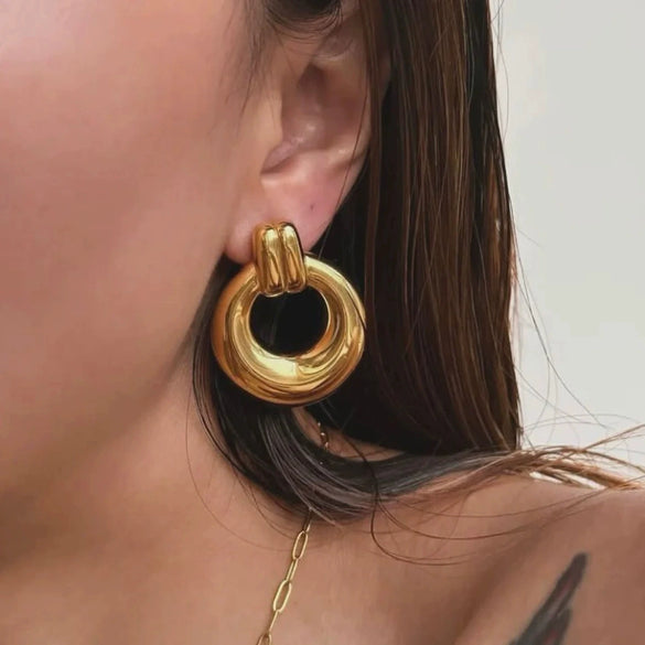 Geometric Stainless Steel Earrings Hoops For Women With Electroplating And Vacuum Plating Process