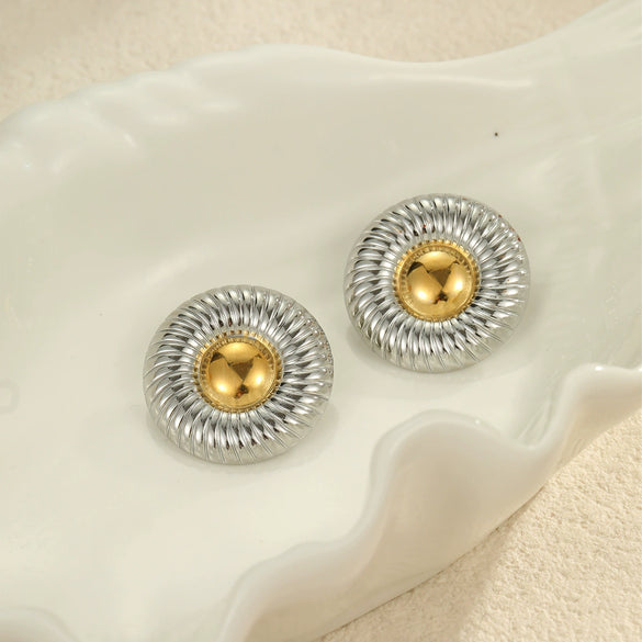 Geometric Stainless Steel Earrings With Gold And Silver Color Matching Electroplated