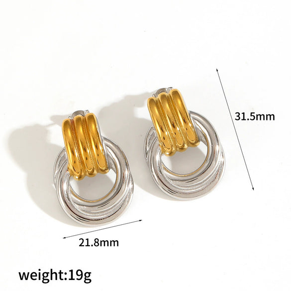 Geometric Stainless Steel Earrings With 18K Gold Electroplating For Women