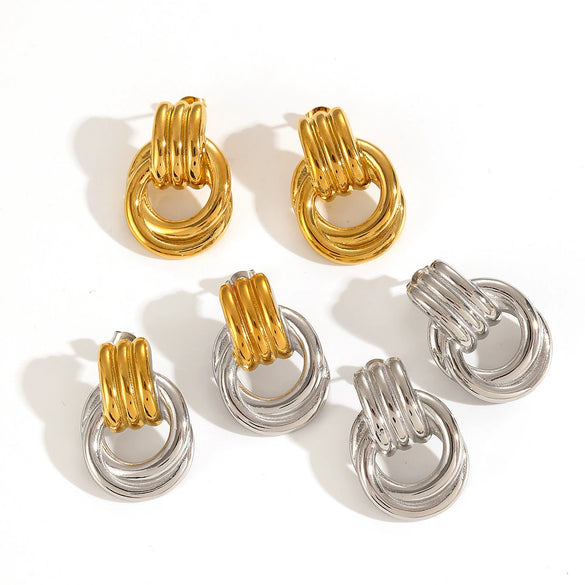 Geometric Stainless Steel Earrings With 18K Gold Electroplating For Women