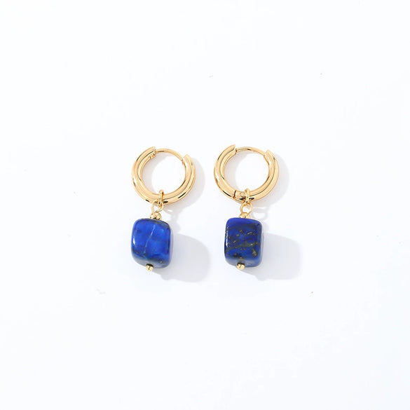 Geometric Stainless Steel Earrings With Natural Stone Simple Niche Design High End Style