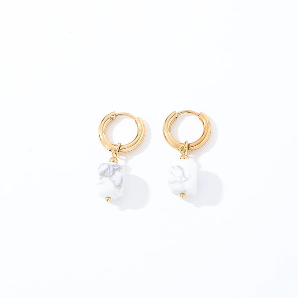 Geometric Stainless Steel Earrings With Natural Stone Simple Niche Design High End Style