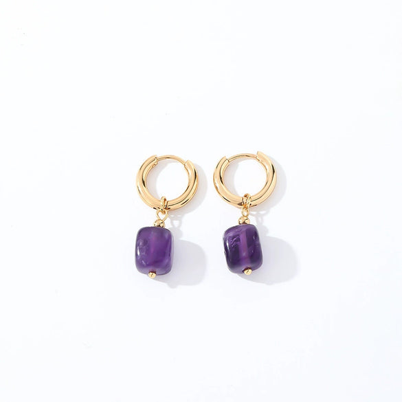 Geometric Stainless Steel Earrings With Natural Stone Simple Niche Design High End Style