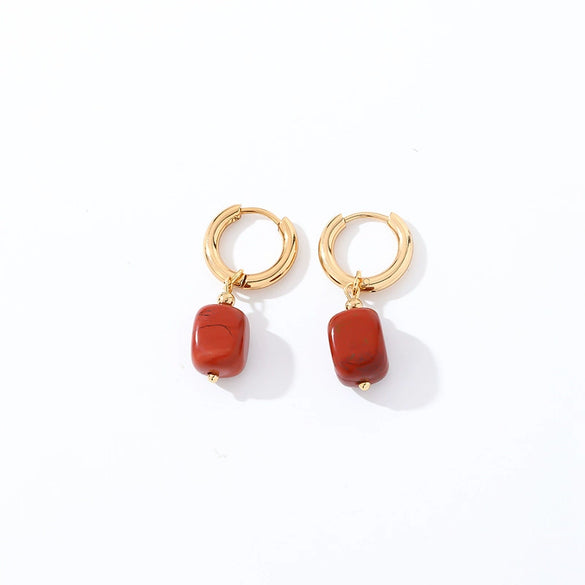 Geometric Stainless Steel Earrings With Natural Stone Simple Niche Design High End Style