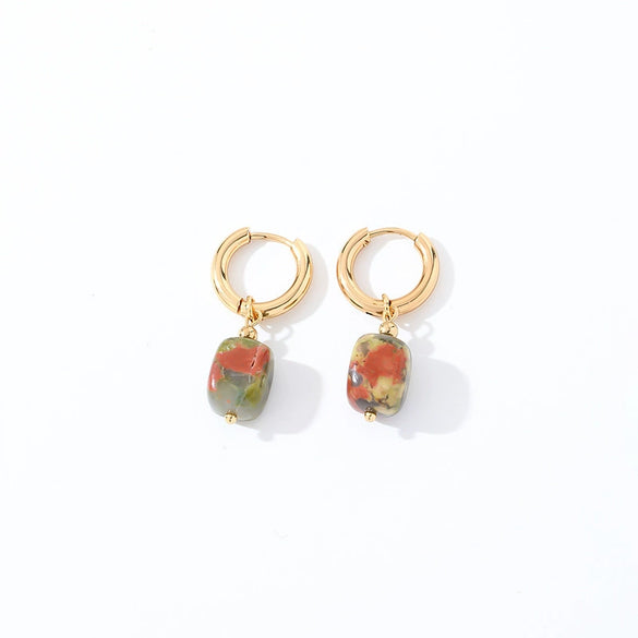 Geometric Stainless Steel Earrings With Natural Stone Simple Niche Design High End Style