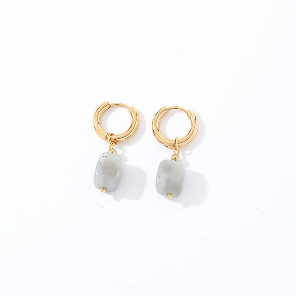 Geometric Stainless Steel Earrings With Natural Stone Simple Niche Design High End Style
