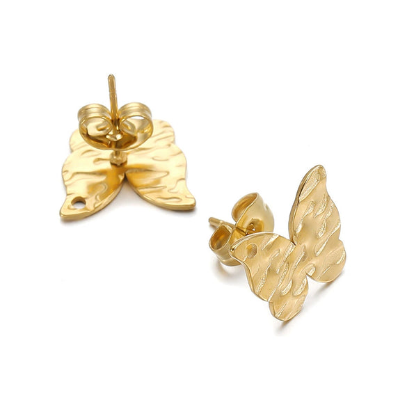 Geometric Stainless Steel Embossed Butterfly Flower Heartshaped Electroplated Earrings Accessories