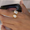 Geometric Stainless Steel Ring For Women With Ribbed Edge And Zircon Accents Pvd Vacuum Gold Plated Hypoallergenic Jewelry