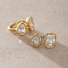 Geometric Stainless Steel Ring For Women With Ribbed Edge And Zircon Accents Pvd Vacuum Gold Plated Hypoallergenic Jewelry