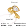 Geometric Stainless Steel Ring For Women With Ribbed Edge Zircon Accent And Pvd Vacuum Gold Plating