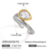 Geometric Stainless Steel Ring For Women With Ribbed Edge Zircon Accent And Pvd Vacuum Gold Plating