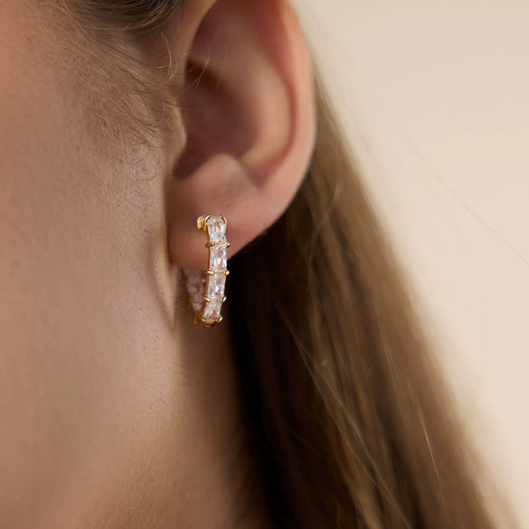 Geometric Stainless Steel Zircon Clip On Earrings For Women Elegant Electroplated Non Fading Light Luxury Jewelry