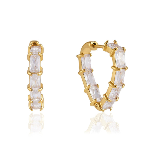 Geometric Stainless Steel Zircon Clip On Earrings For Women Elegant Electroplated Non Fading Light Luxury Jewelry