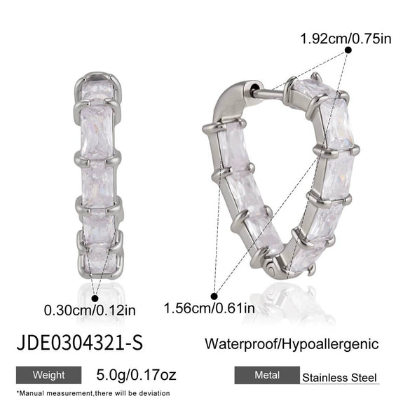 Geometric Stainless Steel Zircon Clip On Earrings For Women Elegant Electroplated Non Fading Light Luxury Jewelry