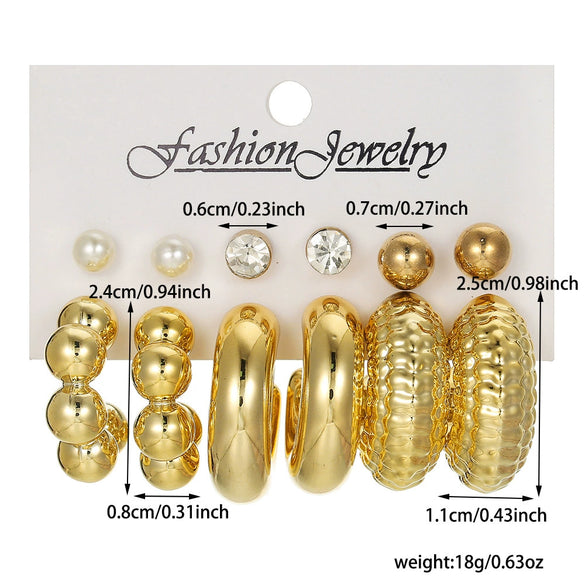 Geometric Stud Earrings Set Imitation Pearl Dot Diamond Elegant Electroplated Women's Jewelry