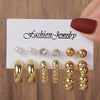 Geometric Stud Earrings Set Imitation Pearl Dot Diamond Elegant Electroplated Women's Jewelry