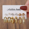 Geometric Stud Earrings Set Imitation Pearl Dot Diamond Elegant Electroplated Women's Jewelry