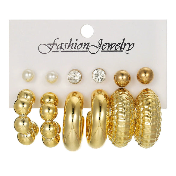 Geometric Stud Earrings Set Imitation Pearl Dot Diamond Elegant Electroplated Women's Jewelry