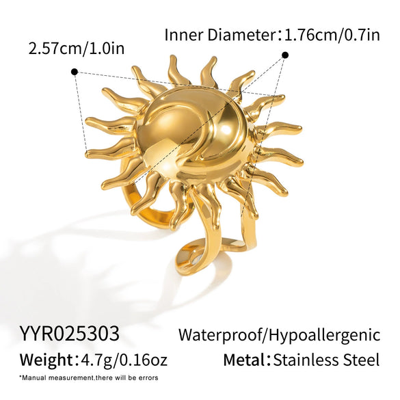 Geometric Sun Earrings And Ring Set For Girls High End Jewelry Accessories In Stainless Steel With Electroplating Niche Style