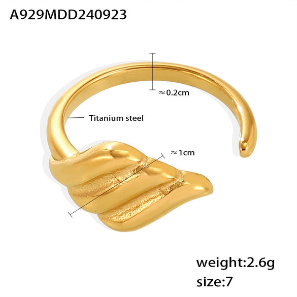 Geometric Texture Open Ring Titanium Steel 18K Gold Plated Jewelry