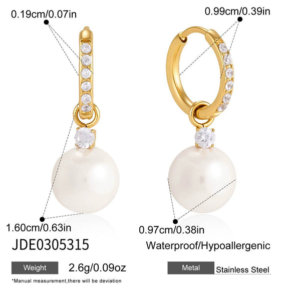 Geometric Titanium Steel Pearl Earrings For Women Minimalist Electroplated Stainless Steel Fashion Jewelry