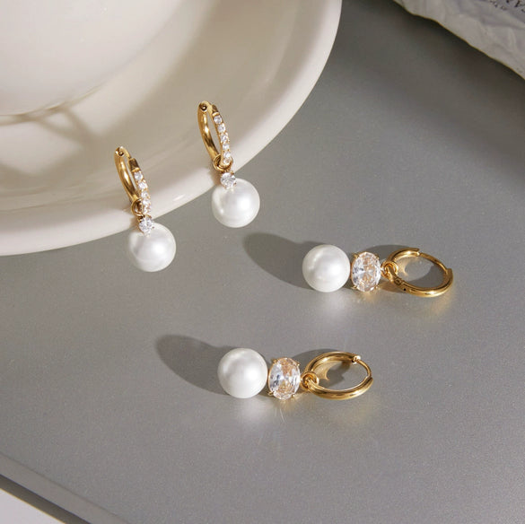 Geometric Titanium Steel Pearl Earrings For Women Minimalist Electroplated Stainless Steel Fashion Jewelry