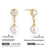 Geometric Titanium Steel Pearl Earrings For Women Minimalist Electroplated Stainless Steel Fashion Jewelry