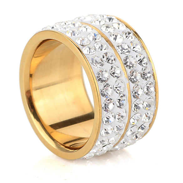 Geometric Titanium Steel Ring With Double Row Diamond Style Detail Simple Fashion Statement Band For Women