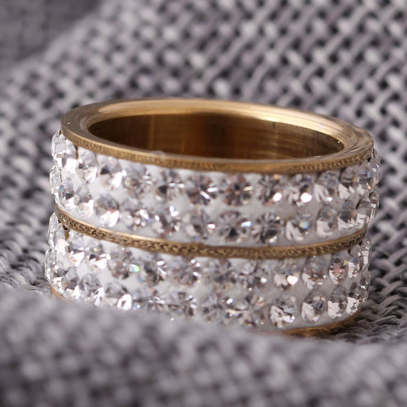 Geometric Titanium Steel Ring With Double Row Diamond Style Detail Simple Fashion Statement Band For Women