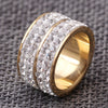 Geometric Titanium Steel Ring With Double Row Diamond Style Detail Simple Fashion Statement Band For Women