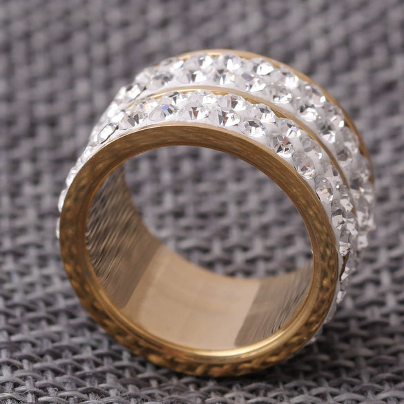 Geometric Titanium Steel Ring With Double Row Diamond Style Detail Simple Fashion Statement Band For Women