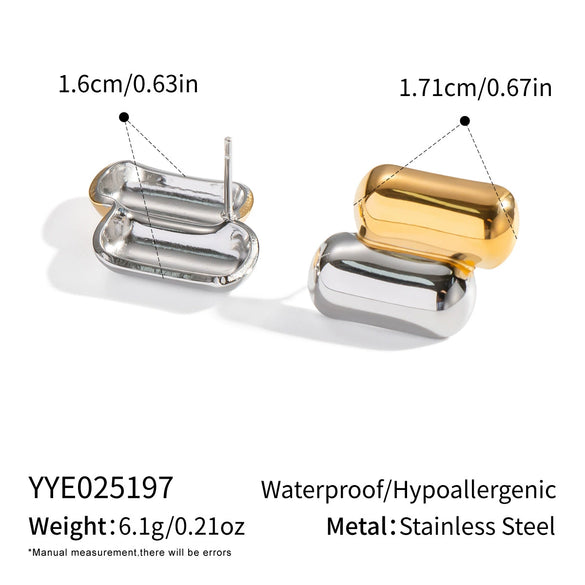 Geometric Trendy Fashion Colorblocking Texture Design Stainless Steel Light Luxury Stud Earrings Vacuum Electroplating Nonfading