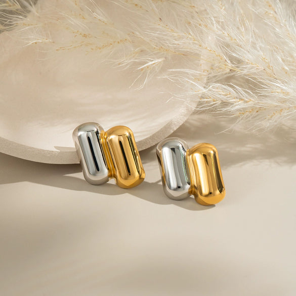 Geometric Trendy Fashion Colorblocking Texture Design Stainless Steel Light Luxury Stud Earrings Vacuum Electroplating Nonfading