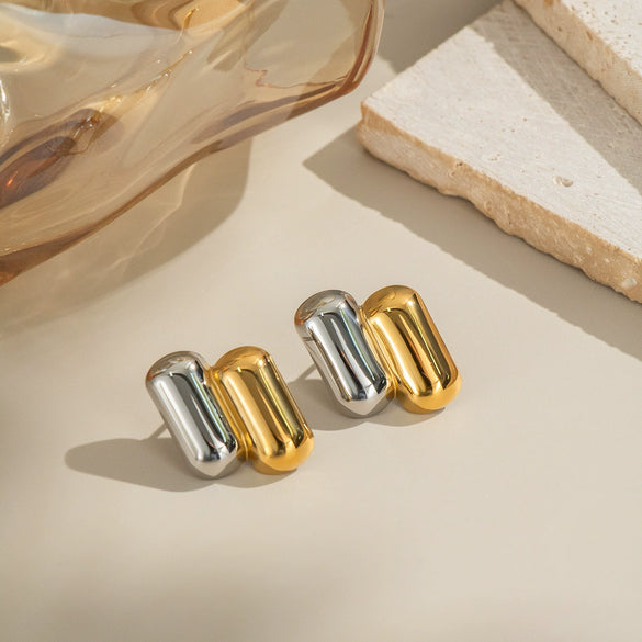Geometric Trendy Fashion Colorblocking Texture Design Stainless Steel Light Luxury Stud Earrings Vacuum Electroplating Nonfading