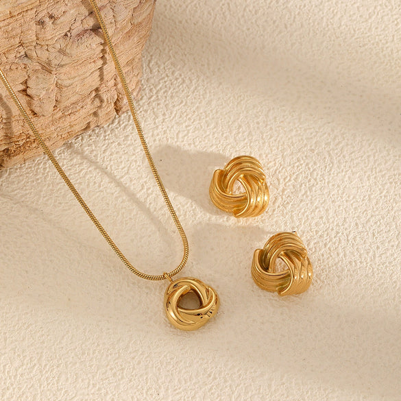 Geometric Triangle Stainless Steel Necklace Earrings Jewelry Suit With Electroplating For Women