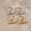 Geometric Tshaped Zircon Pendant Earrings With Stainless Steel Posts And Pvd Vacuum Gold Plated Finish For Women