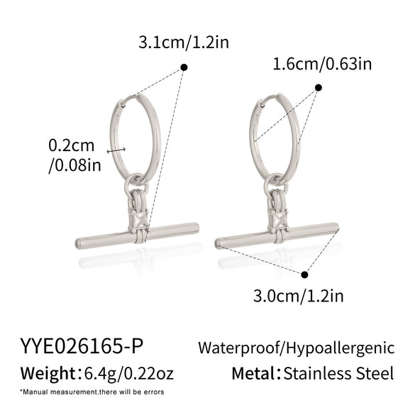 Geometric Tshaped Zircon Pendant Earrings With Stainless Steel Posts And Pvd Vacuum Gold Plated Finish For Women