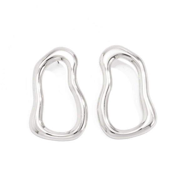 Geometric Ushaped Stud Earrings In Zinc Alloy With Square Pattern Stainless Steel Posts And Ecofriendly Electroplated Finish