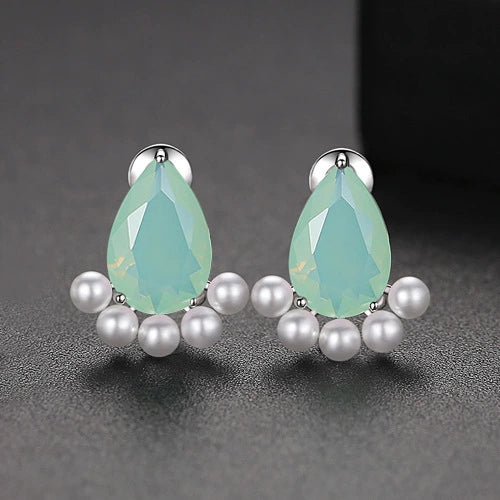 Geometric Water Drop Earrings With Zircon And Pearl Accents Electroplated Copper Women's Fashion Jewelry