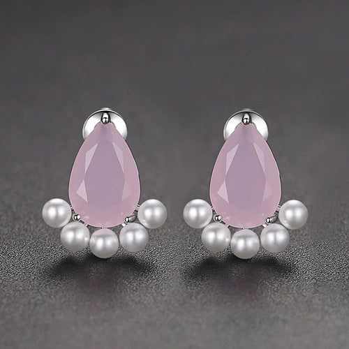 Geometric Water Drop Earrings With Zircon And Pearl Accents Electroplated Copper Women's Fashion Jewelry