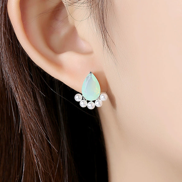Geometric Water Drop Earrings With Zircon And Pearl Accents Electroplated Copper Women's Fashion Jewelry