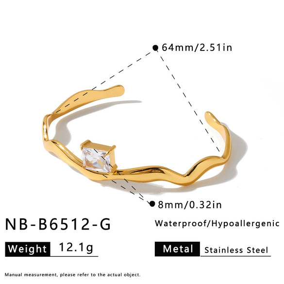 Geometric Water Drop Stainless Steel Bracelet For Women With Zircon Inlay And 18K Gold Vacuum Plated Finish