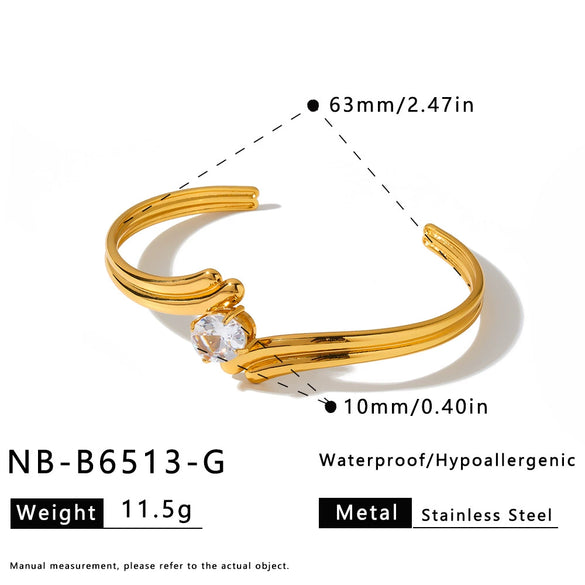 Geometric Water Drop Stainless Steel Bracelet For Women With Zircon Inlay And 18K Gold Vacuum Plated Finish